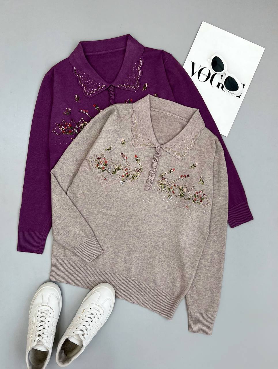 پلیور بافت گلدوزی و نگین کاری کد 3088