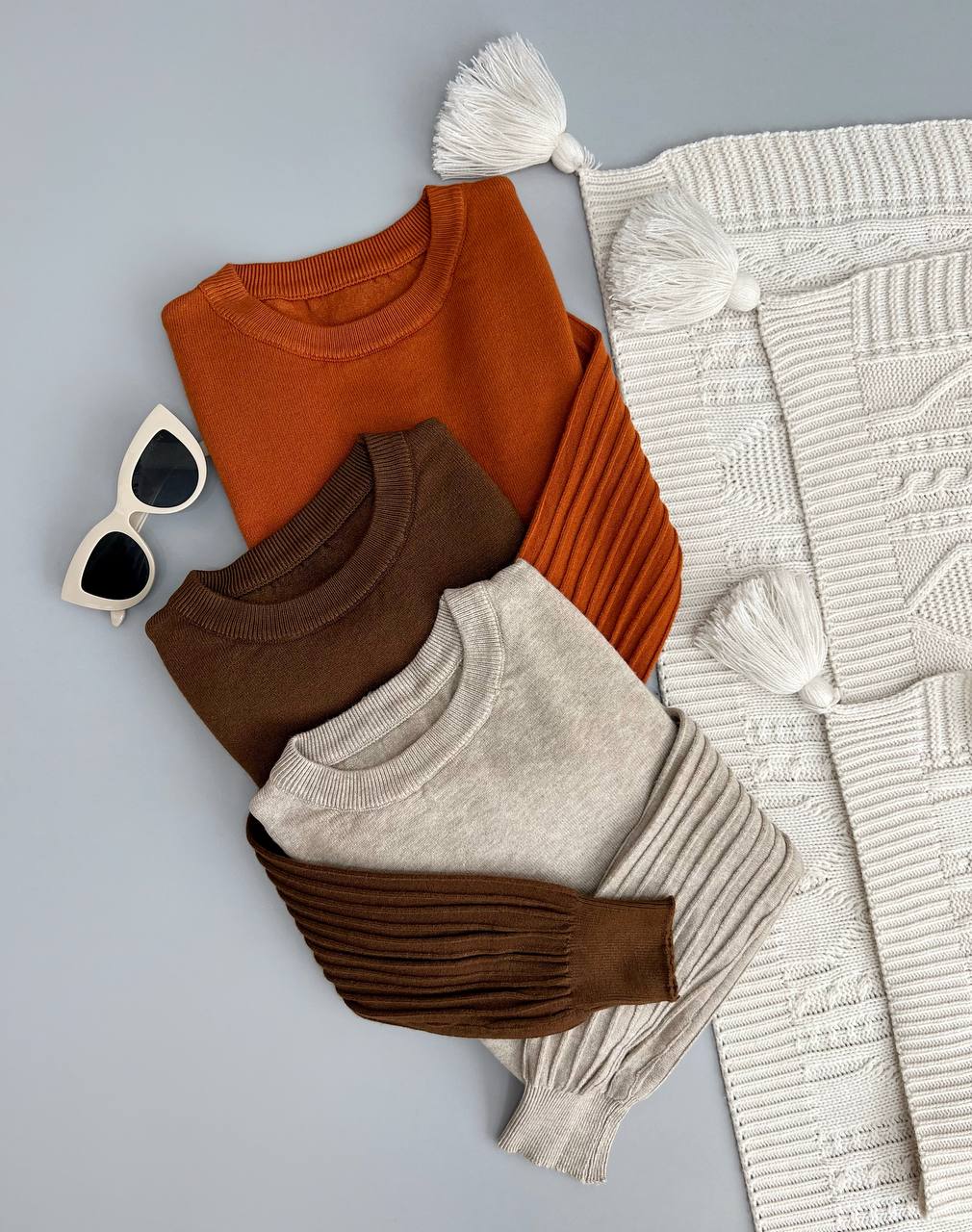 پلیور بافت آستین پلیسه مچ دار کد 3091