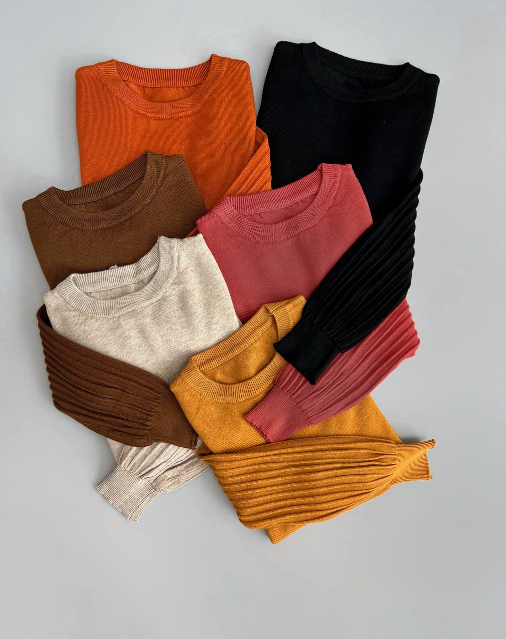 پلیور بافت آستین پلیسه مچ دار کد 3091