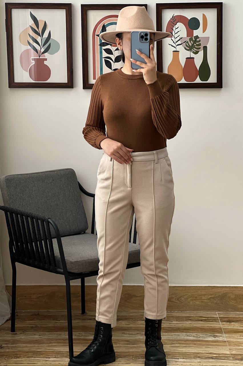 پلیور بافت آستین پلیسه مچ دار کد 3091