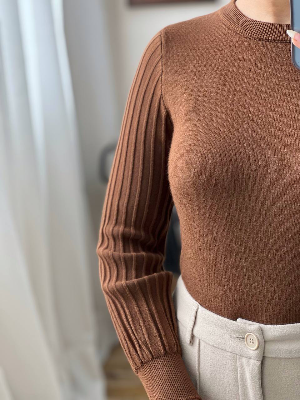 پلیور بافت آستین پلیسه مچ دار کد 3091