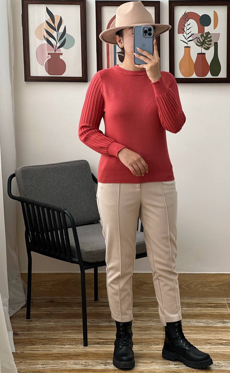 پلیور بافت آستین پلیسه مچ دار کد 3091