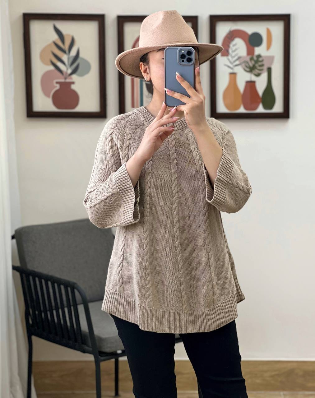 پلیور بافت یقه گرد گندم کد 3096