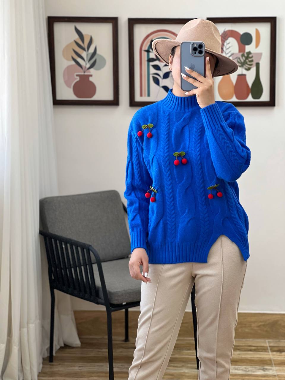 پلیور بافت زنجیری آلبالو کد 3101