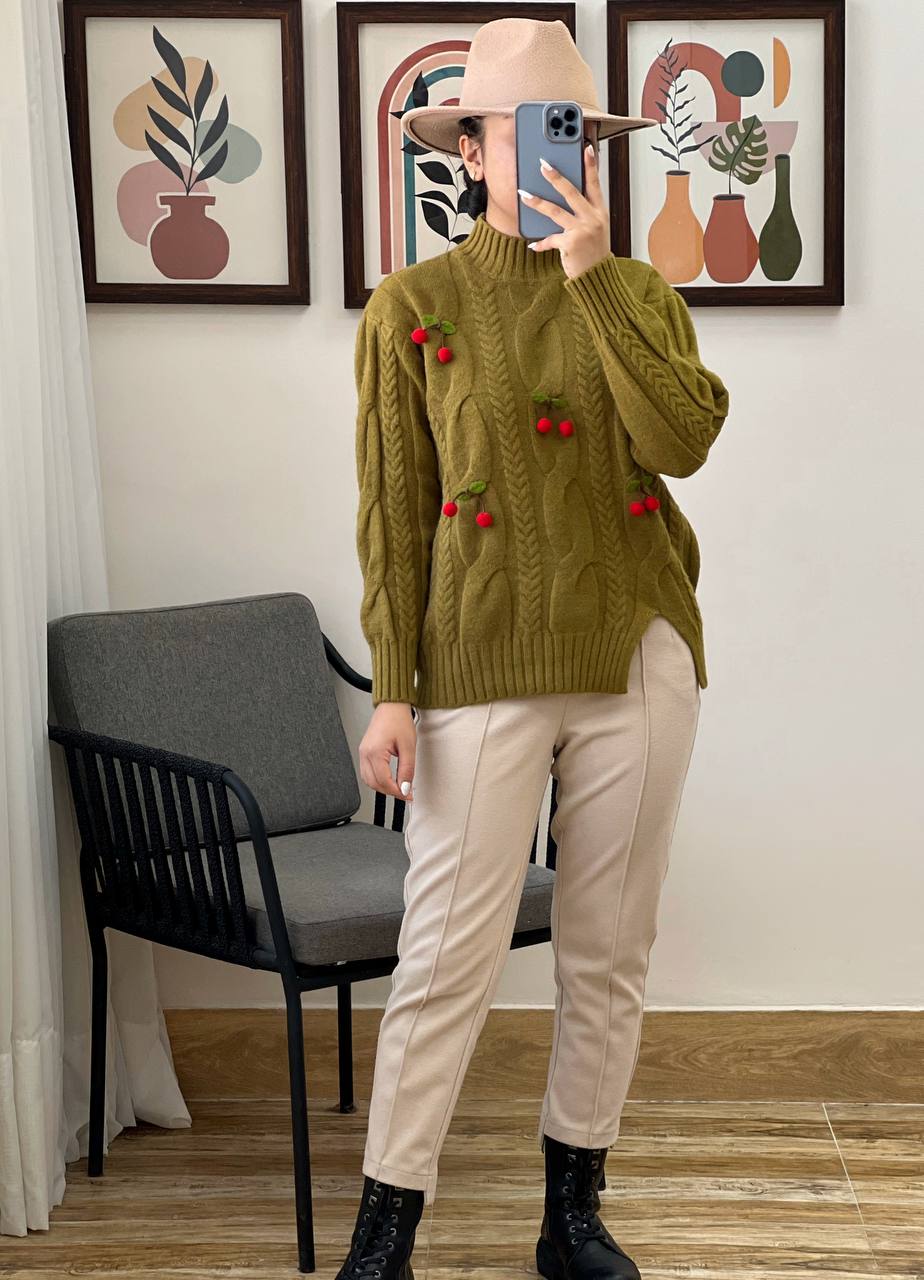 پلیور بافت زنجیری آلبالو کد 3101