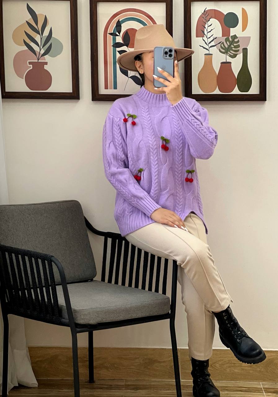 پلیور بافت زنجیری آلبالو کد 3101