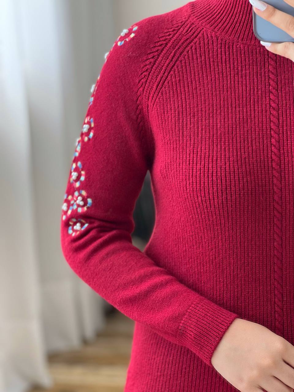 پلیور بافت استین گلدوزی و مروارید دوزی کد 3102