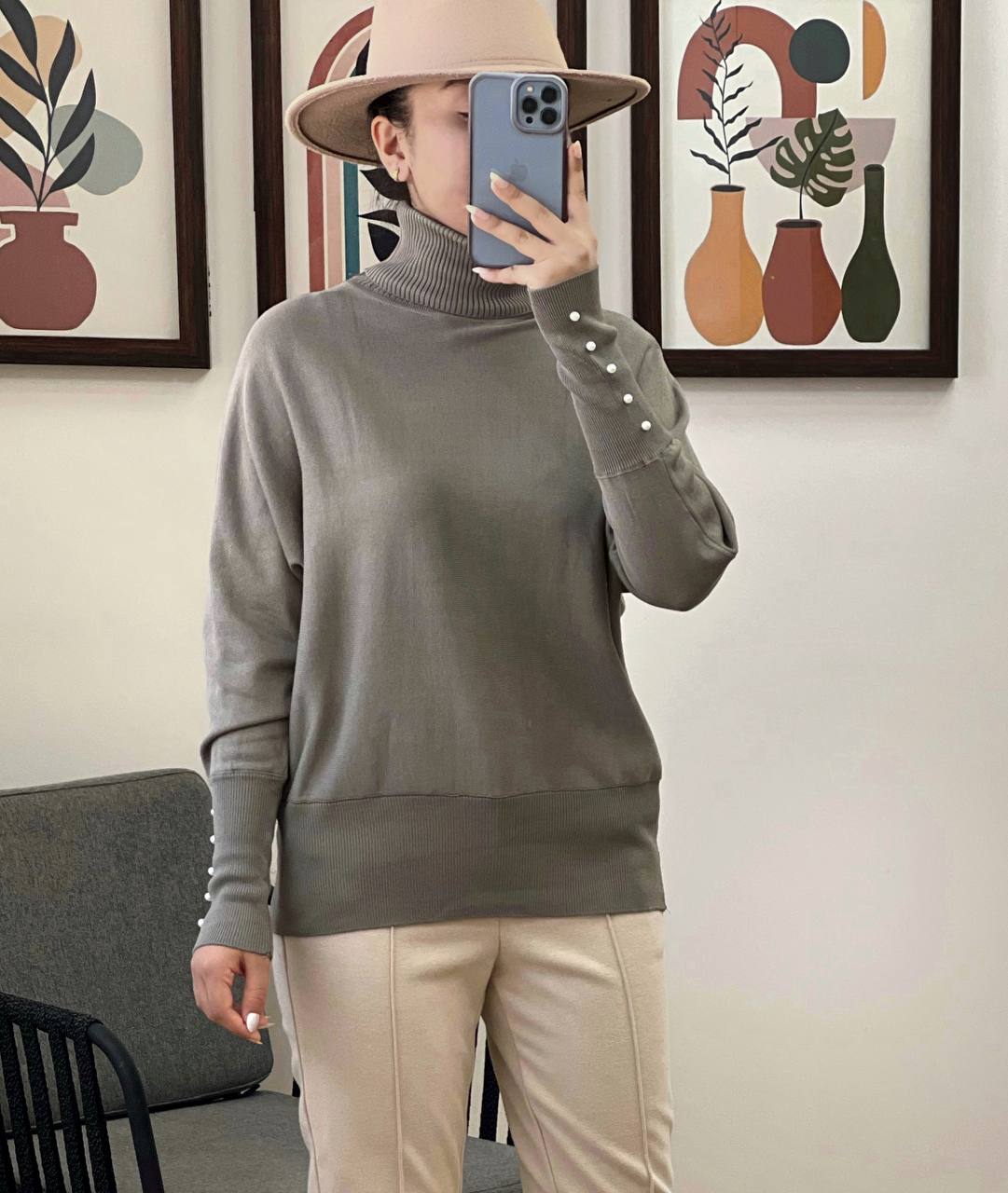 پلیور بافت آستین مچی مرواریدی کد 3103