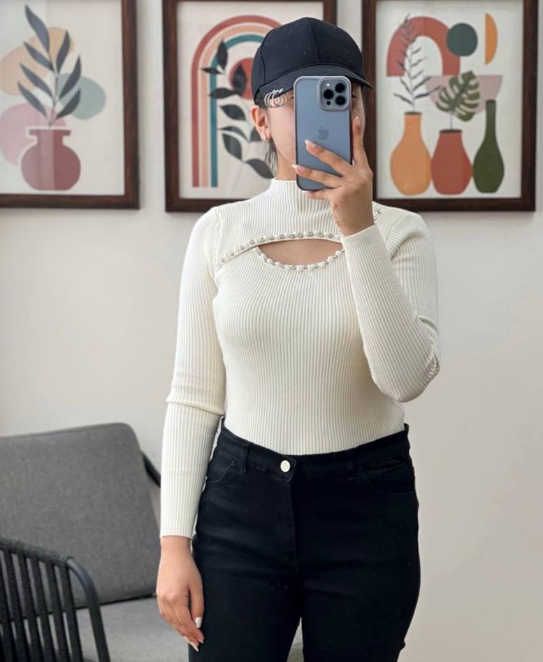 پلیور بافت یقه کار شده کبریتی کد 3106