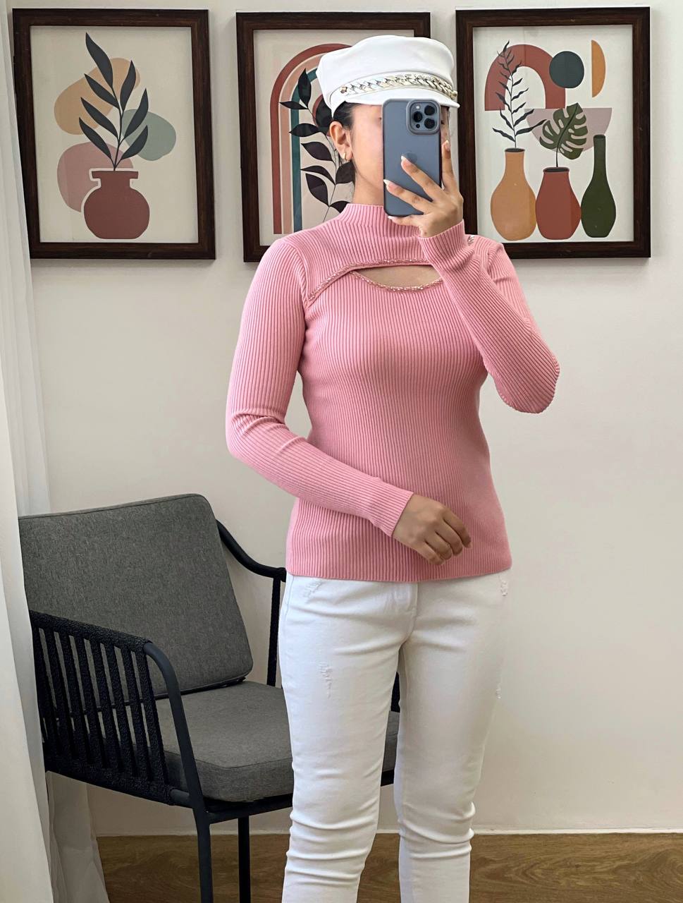 پلیور بافت یقه کار شده کبریتی کد 3106