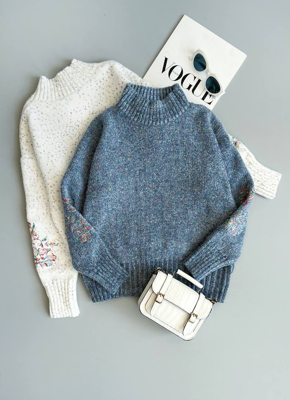 پلیور بافت آستین گلدوزی گرم بالا کد 3116