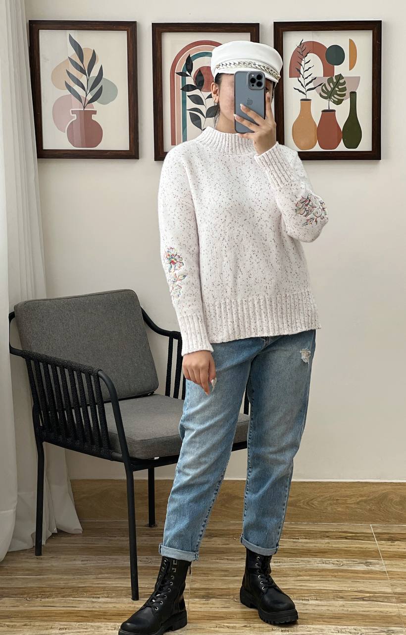 پلیور بافت آستین گلدوزی گرم بالا کد 3116