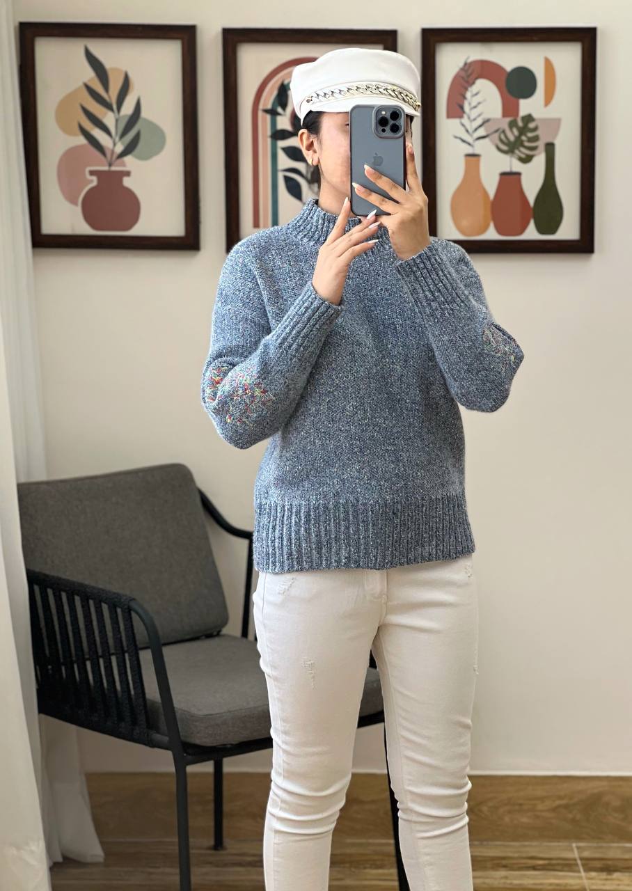 پلیور بافت آستین گلدوزی گرم بالا کد 3116