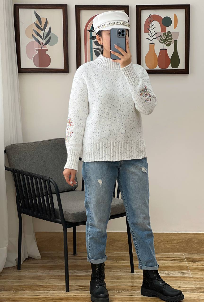 پلیور بافت آستین گلدوزی گرم بالا کد 3116