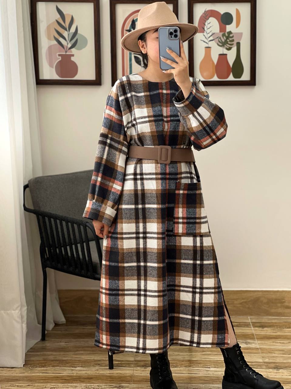 چهارخونه بلند آستین پف 2 کد 3117