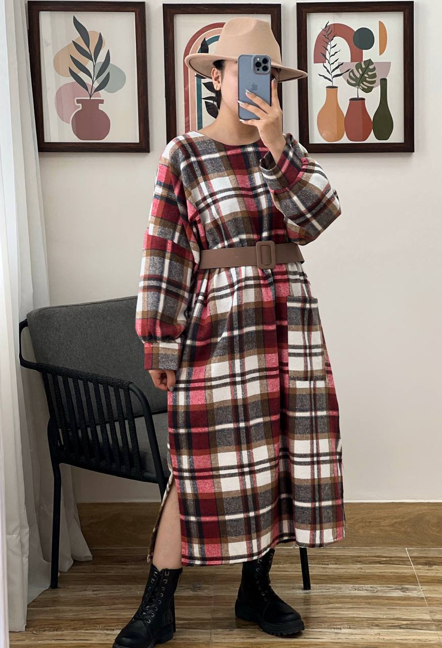 چهارخونه بلند آستین پف 2 کد 3117