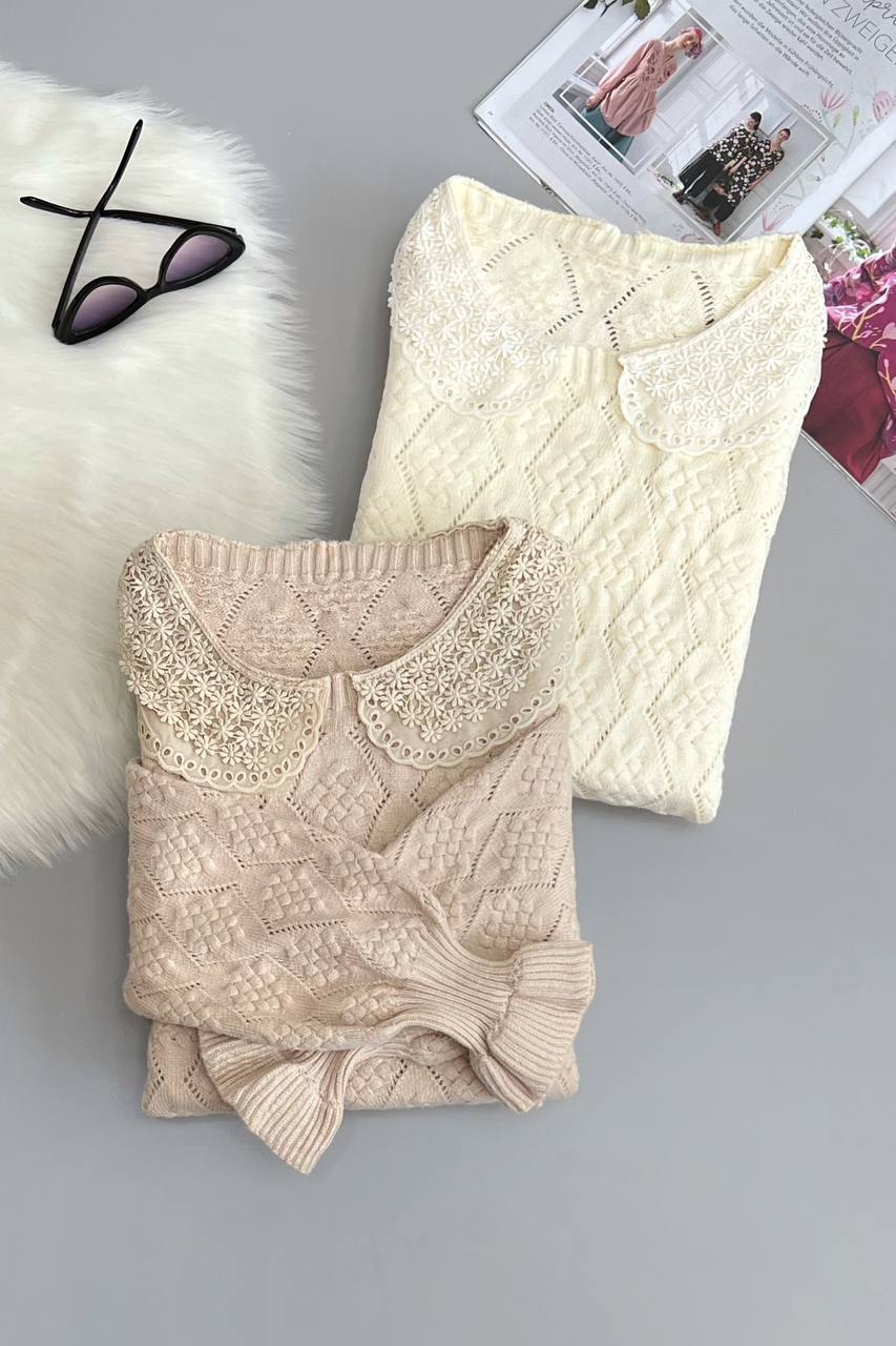 پلیور بافت جلو چین گل برجسته 3 کد 3118