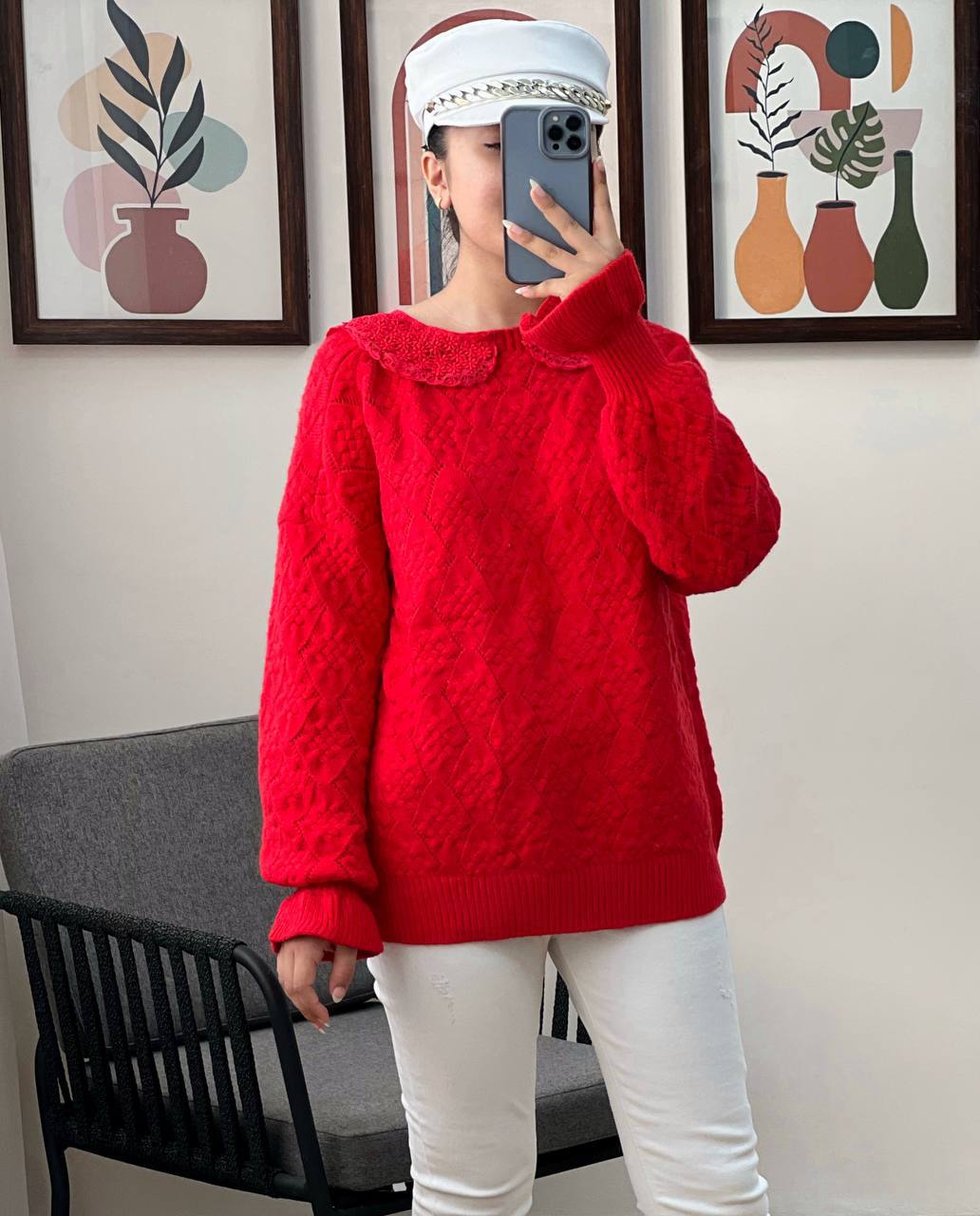 پلیور بافت جلو چین گل برجسته 3 کد 3118