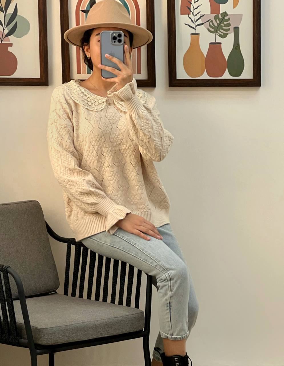 پلیور بافت جلو چین گل برجسته 3 کد 3118