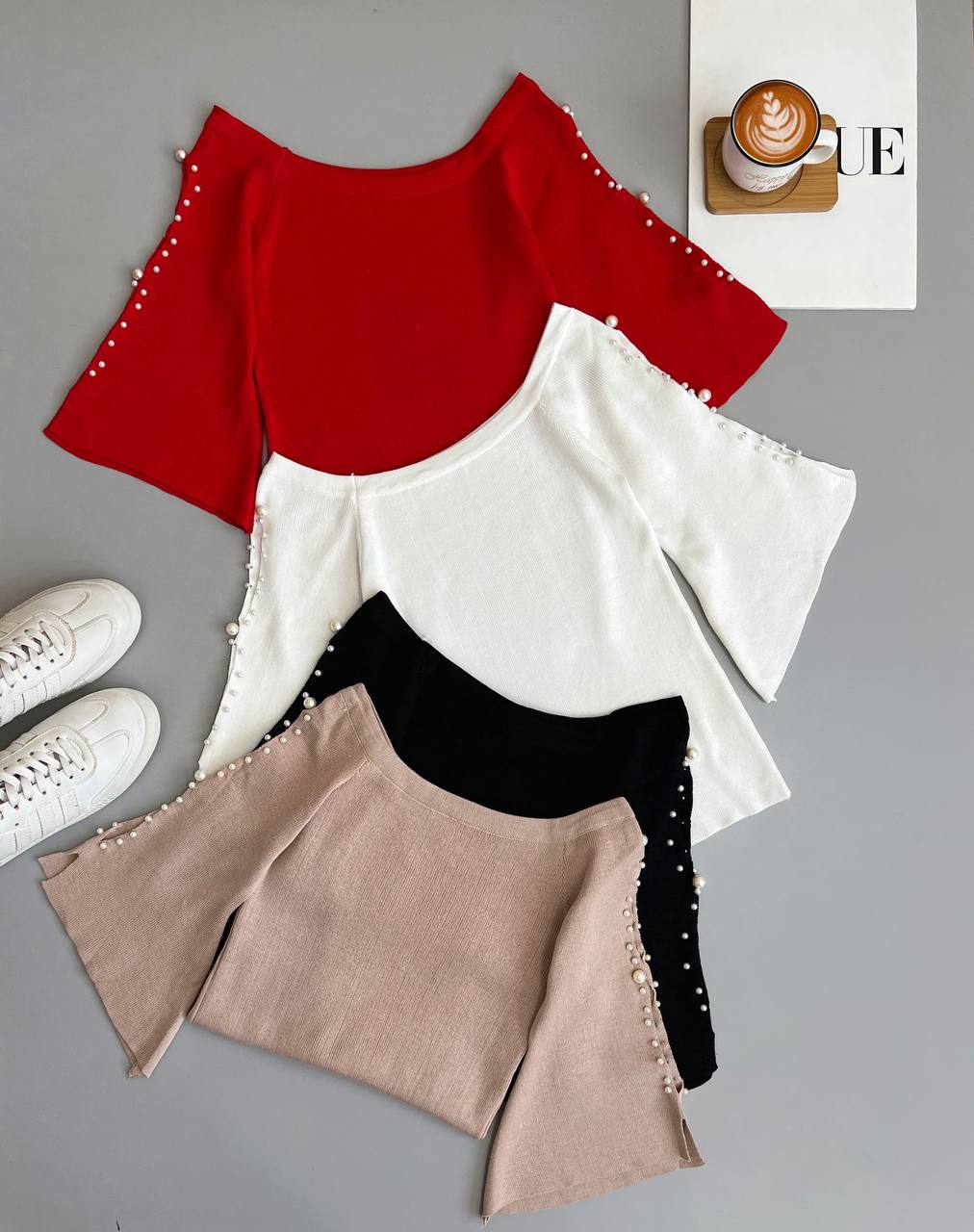 پلیور بافت آستین کلوش مروارید کد 3119