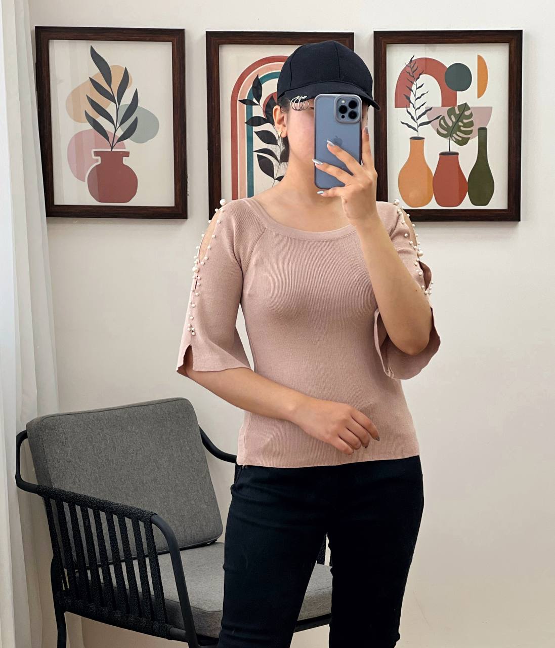 پلیور بافت آستین کلوش مروارید کد 3119