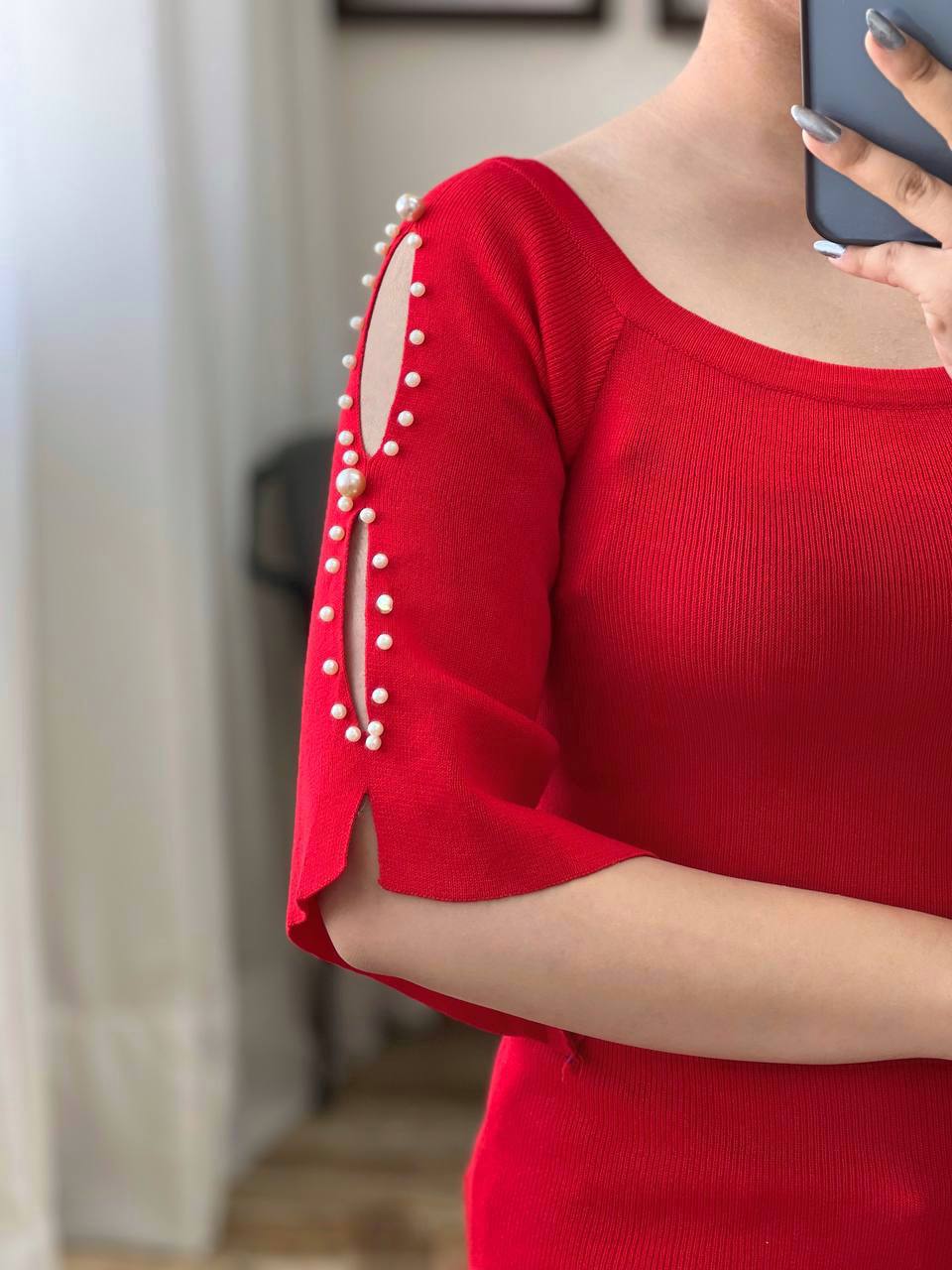 پلیور بافت آستین کلوش مروارید کد 3119