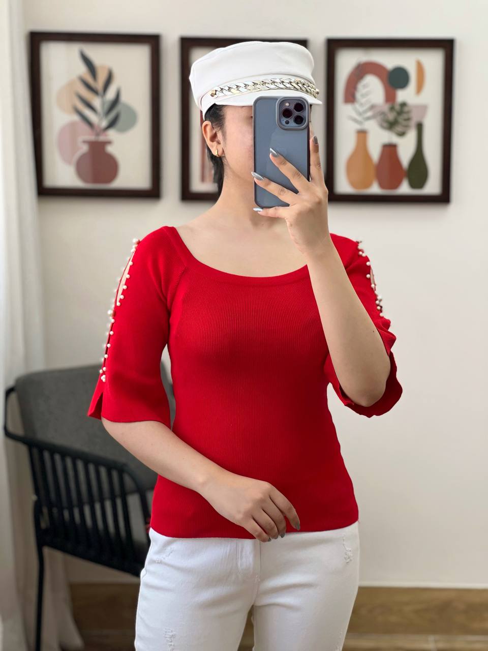 پلیور بافت آستین کلوش مروارید کد 3119