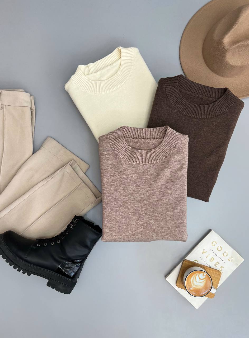 پلیور بافت یقه گرد ساده گرم بالا کد 3137