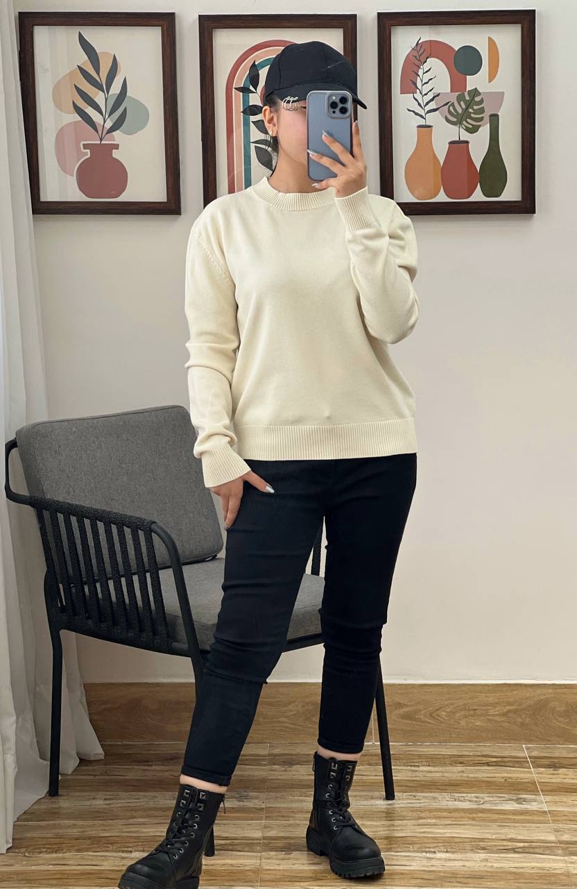 پلیور بافت یقه گرد ساده گرم بالا کد 3137