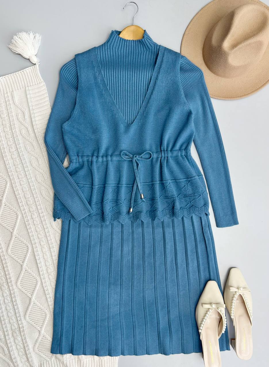 ست سارافن و جلیقه بافت کد 3138