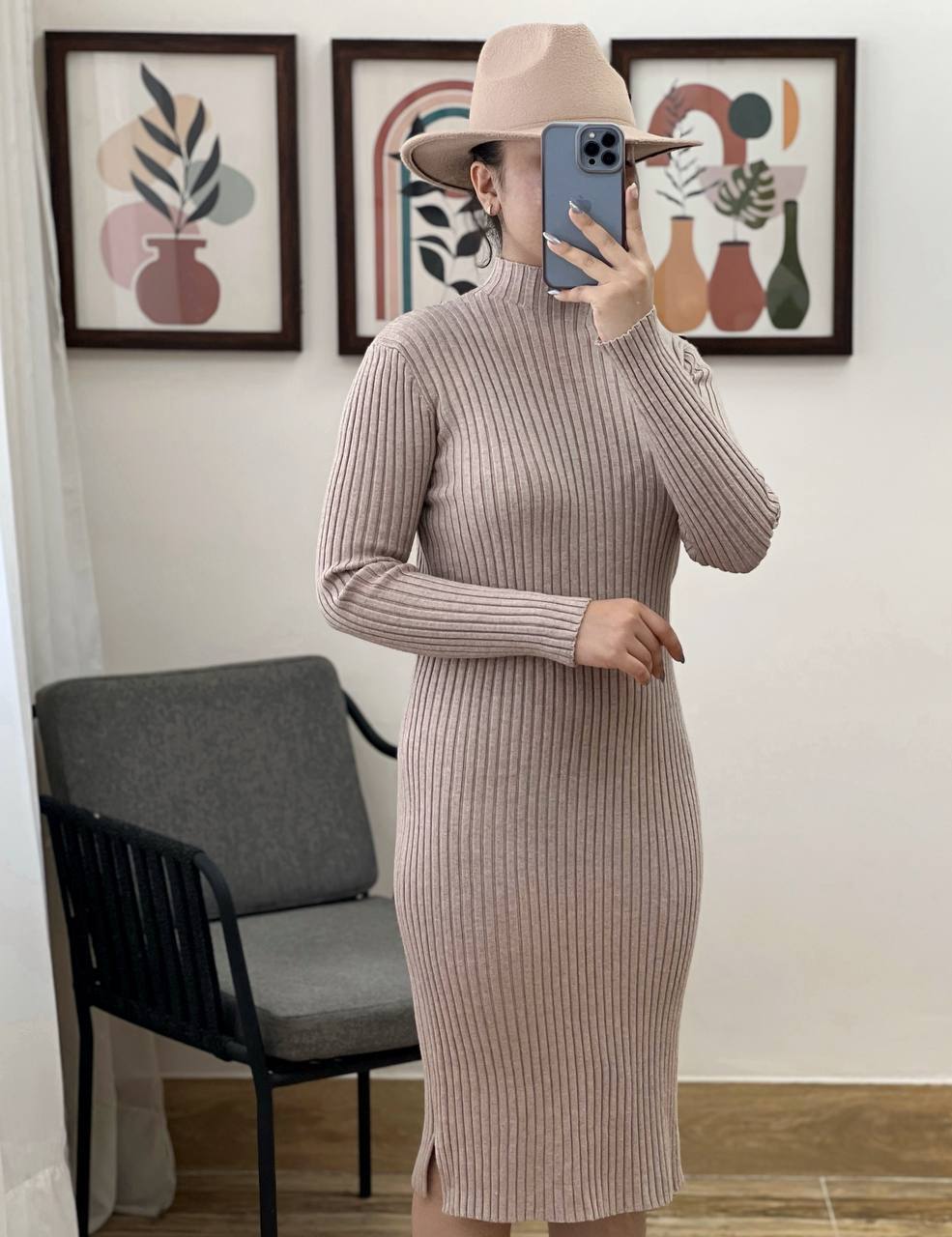 پیراهن بافت بلند یقه ایستاده کد 3140