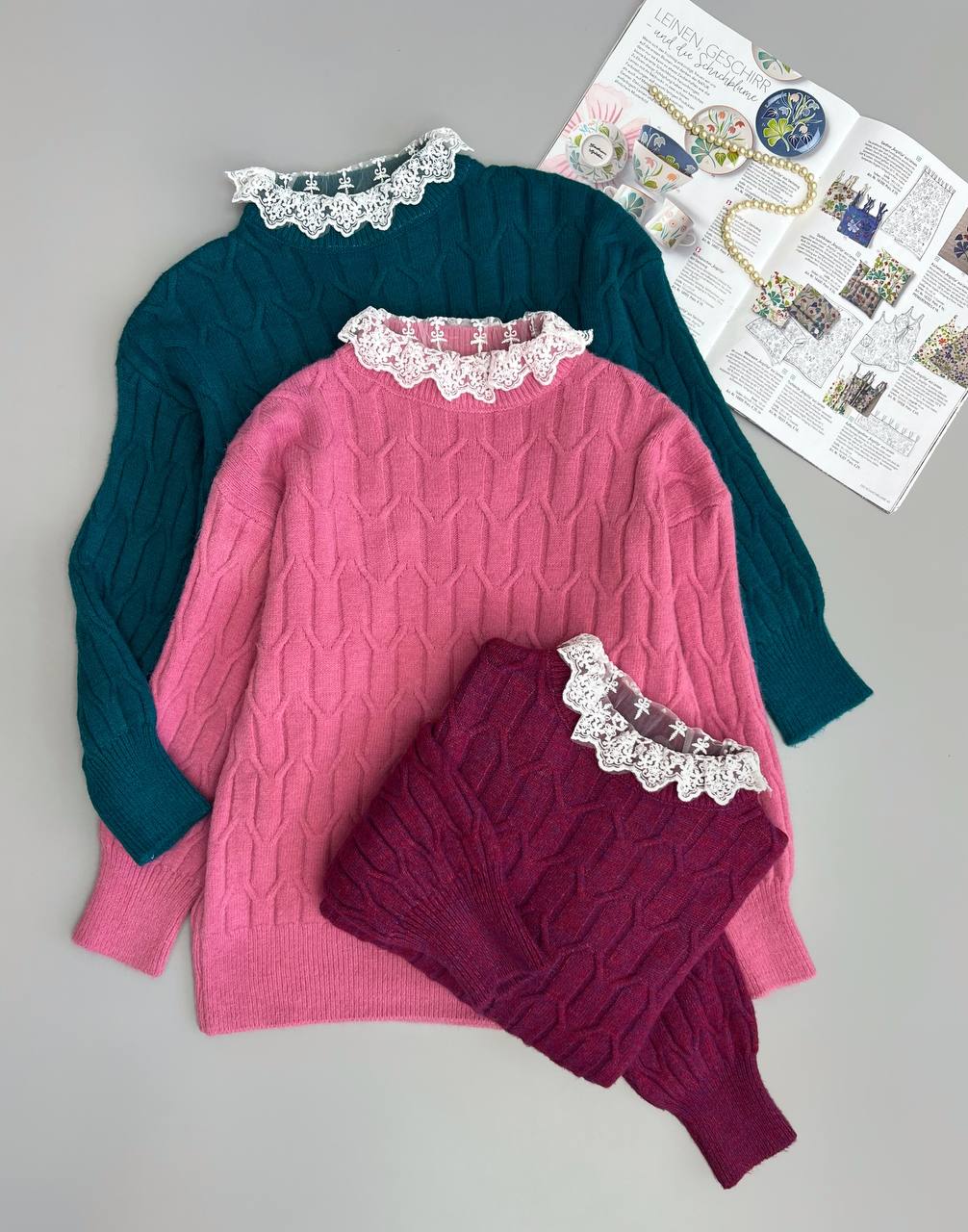 پلیور بافت یقه گیپور کد 3142