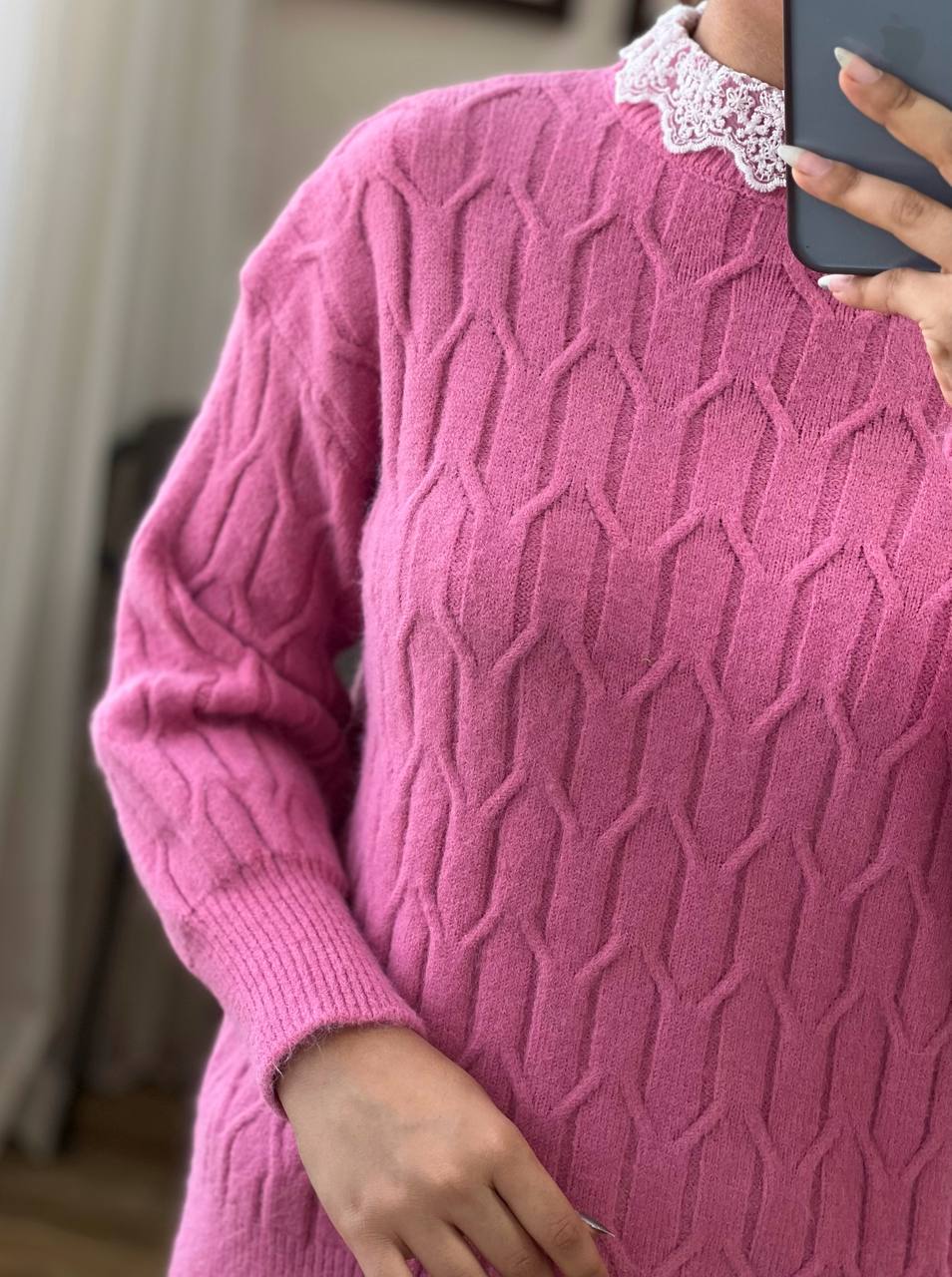 پلیور بافت یقه گیپور کد 3142