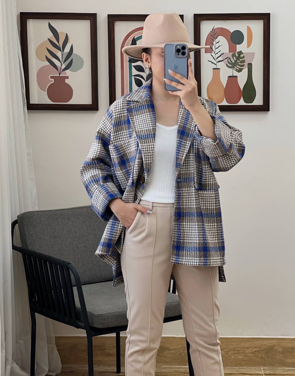 پالتو چهارخونه پشمی کد 3145