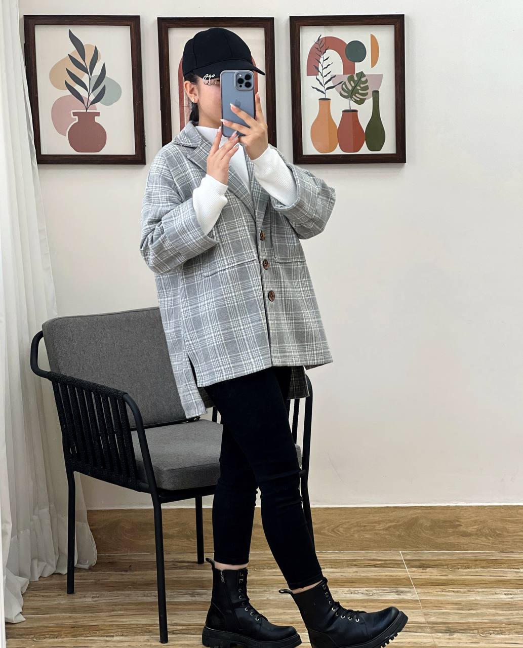 پالتو چهارخونه پشمی کد 3145