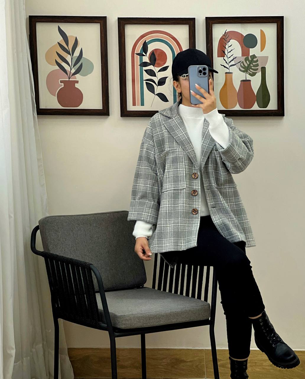 پالتو چهارخونه پشمی کد 3145