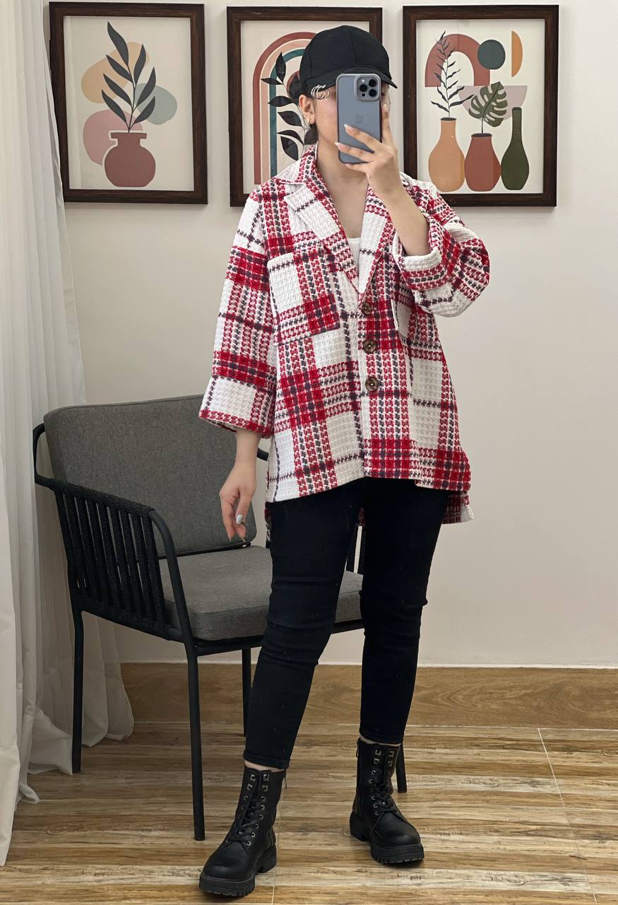 پالتو چهارخونه پشمی کد 3145