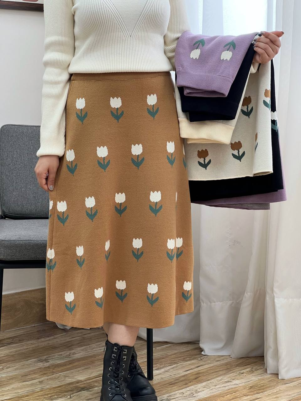 دامن بافت گل لاله کد 3146