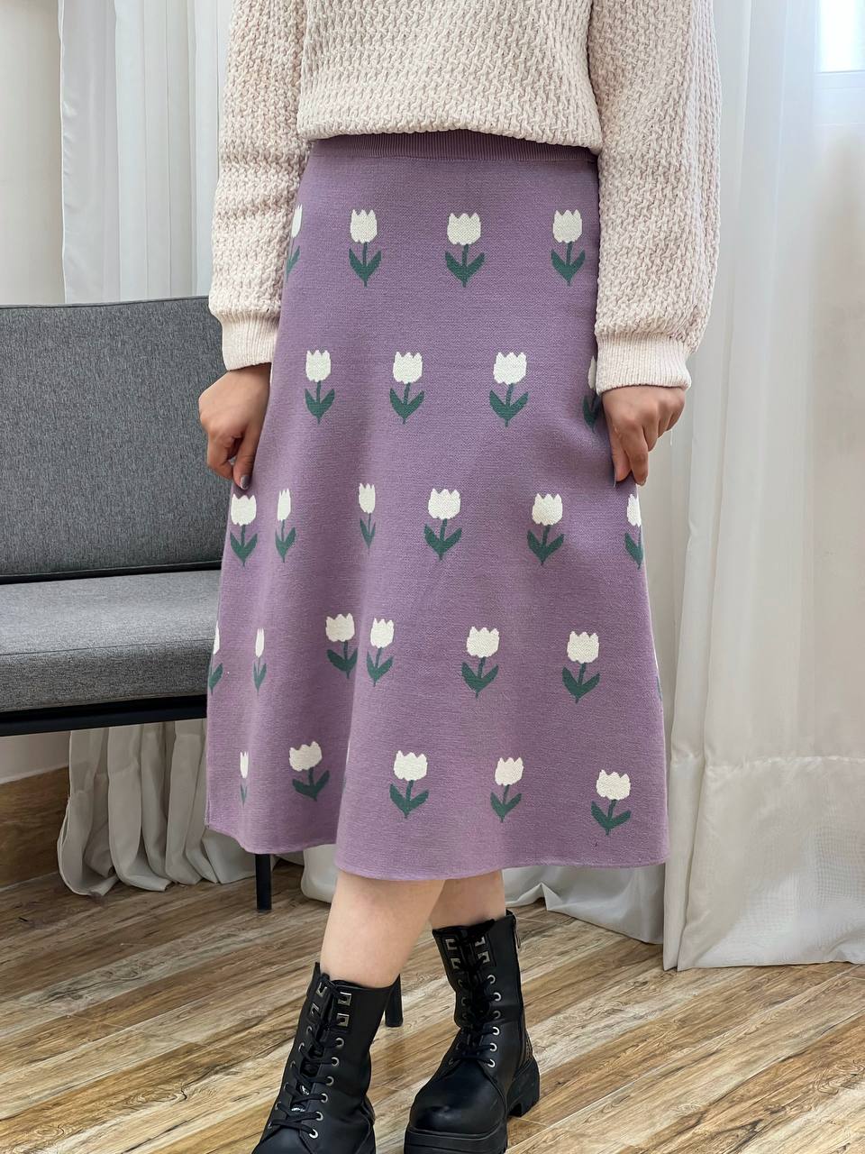 دامن بافت گل لاله کد 3146