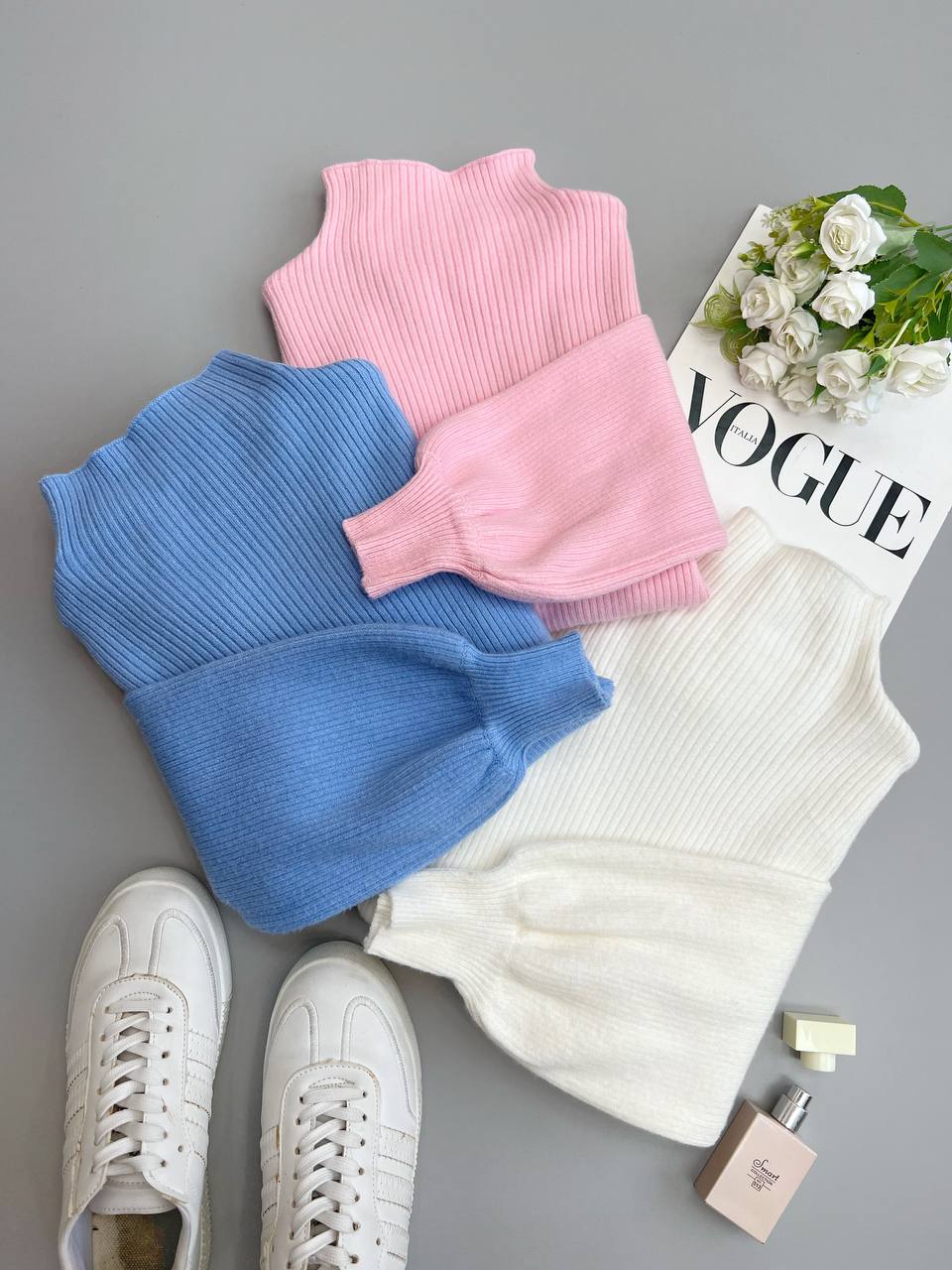 پلیور بافت آستین پف یقه ایستاده کد 3152