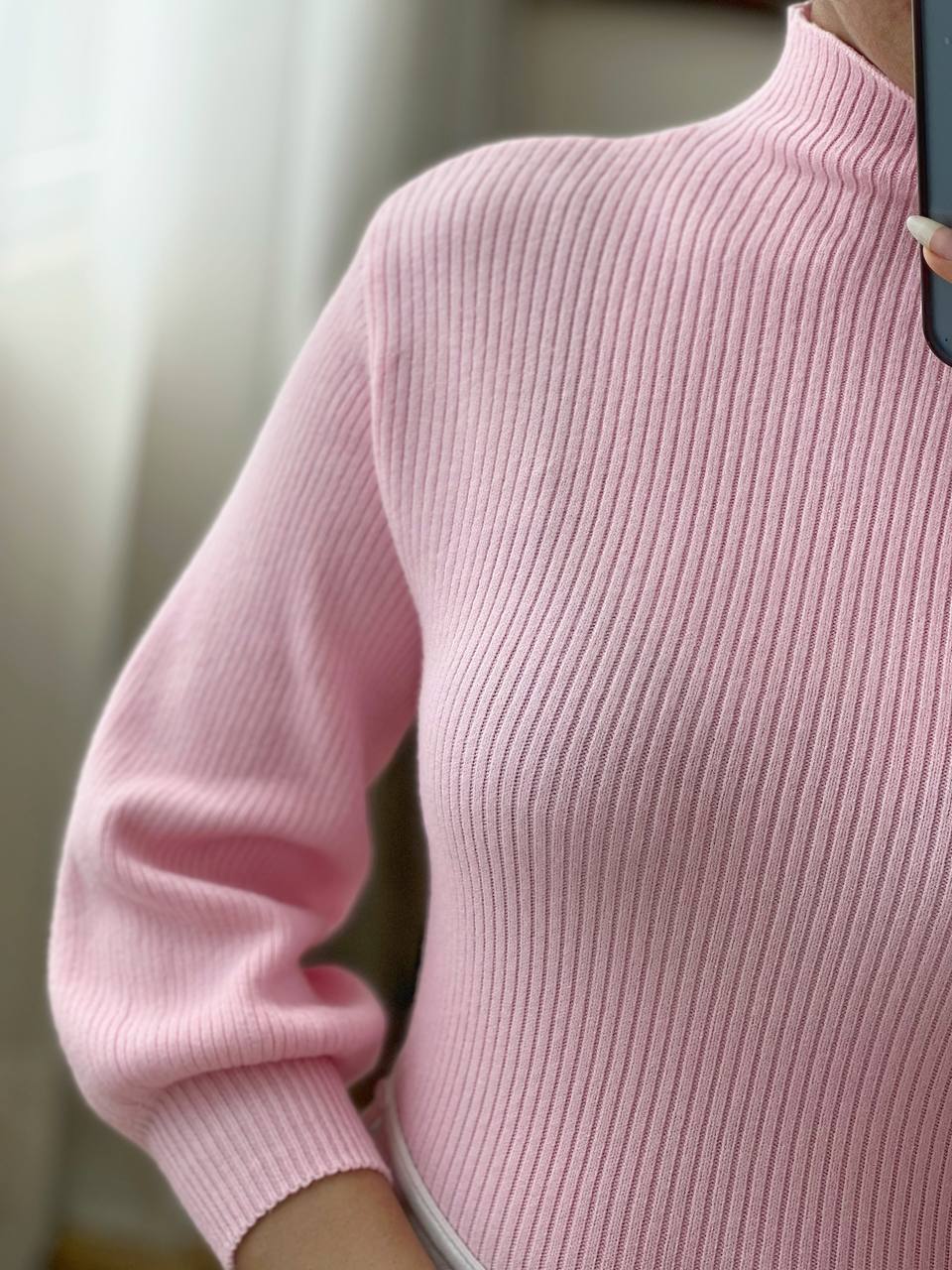 پلیور بافت آستین پف یقه ایستاده کد 3152