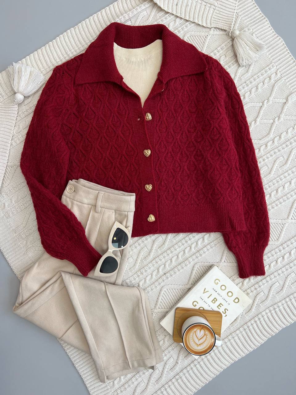 ژاکت بافت جلو دکمه کد 3157