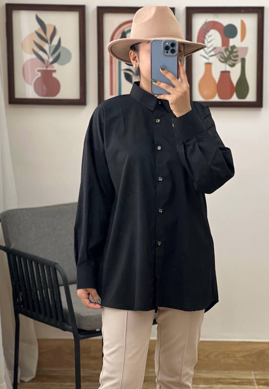 شومیز سفید/مشکی یقه مردانه کد 3170