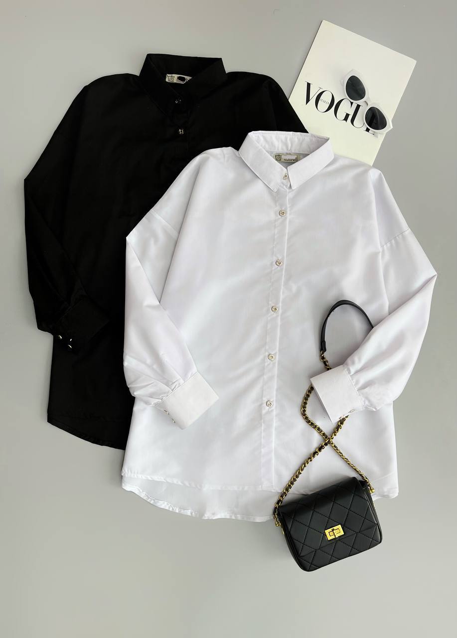 شومیز سفید/مشکی یقه مردانه کد 3170