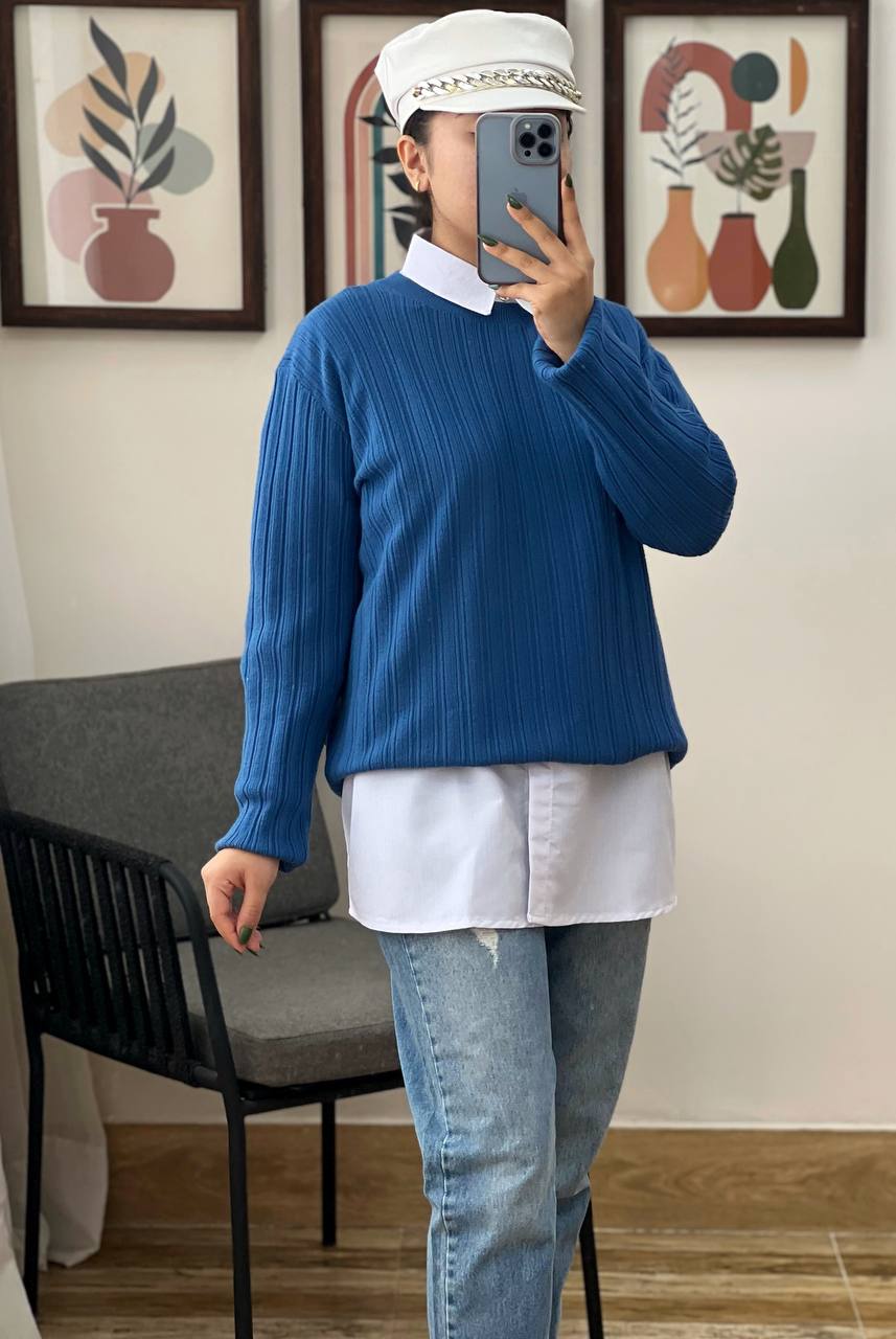 شومیز سفید/مشکی یقه مردانه کد 3170