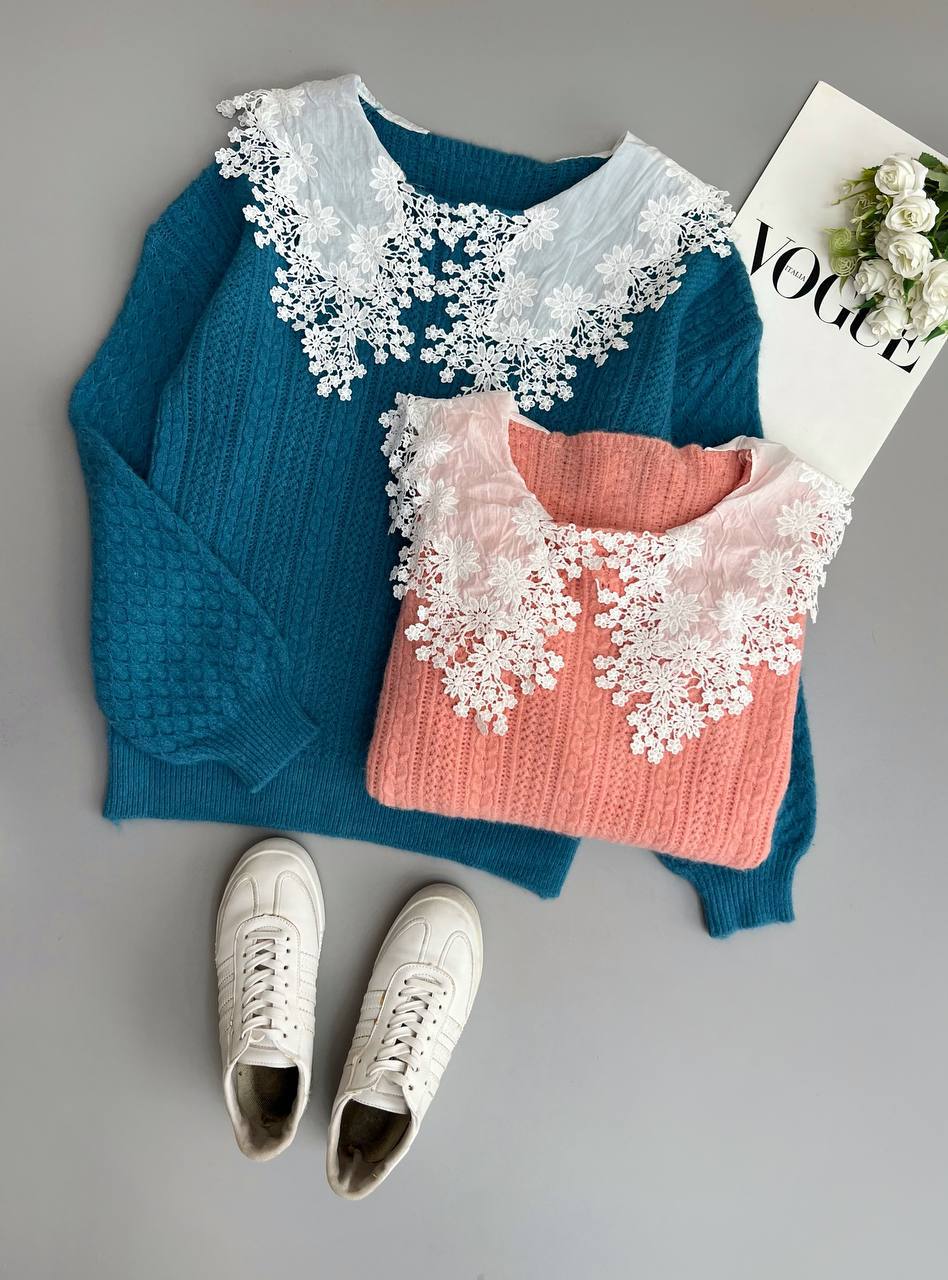 پلیور بافت یقه خامه دوزی کد 3171