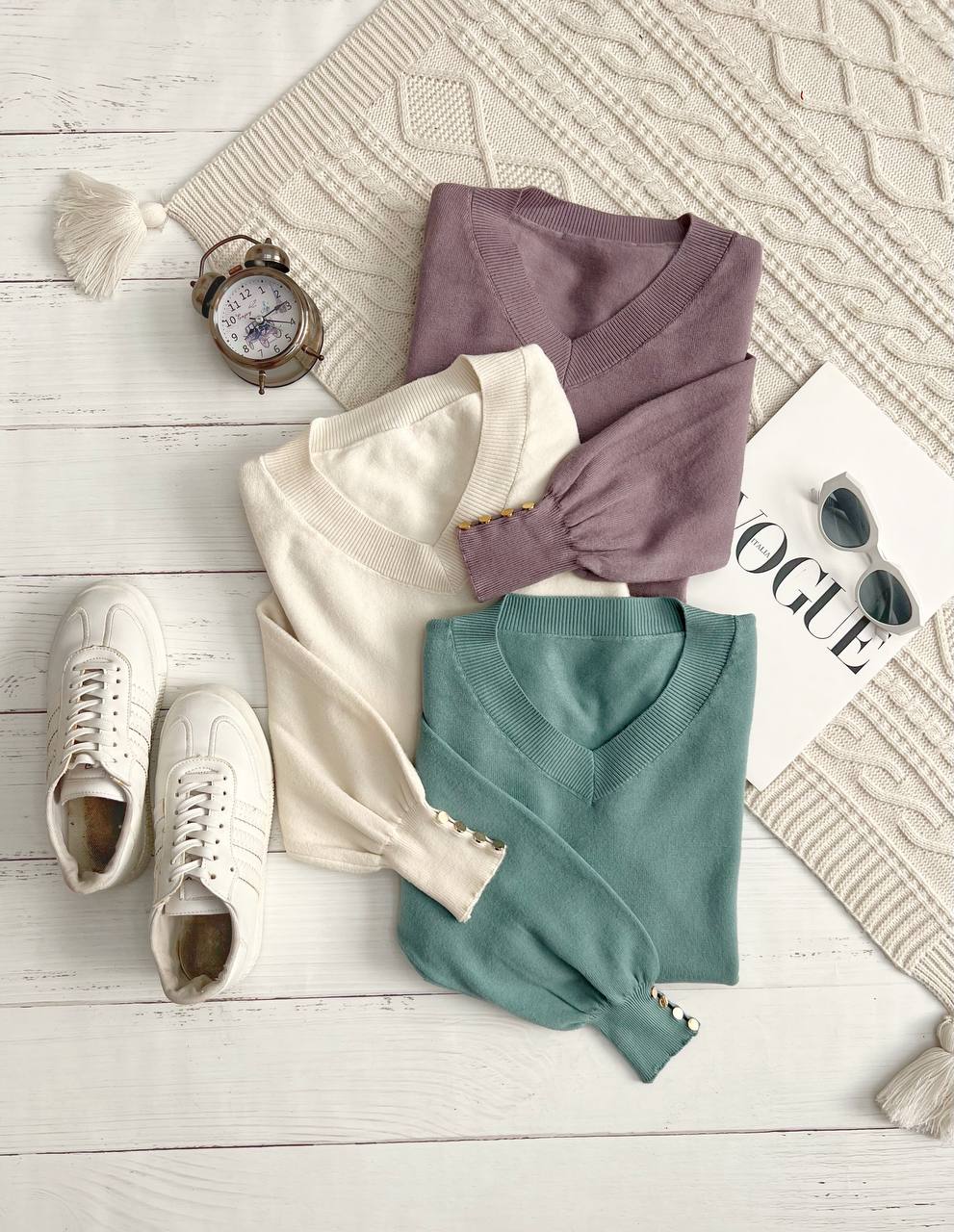 پلیور بافت یقه هفت آستین مچی کد 3174