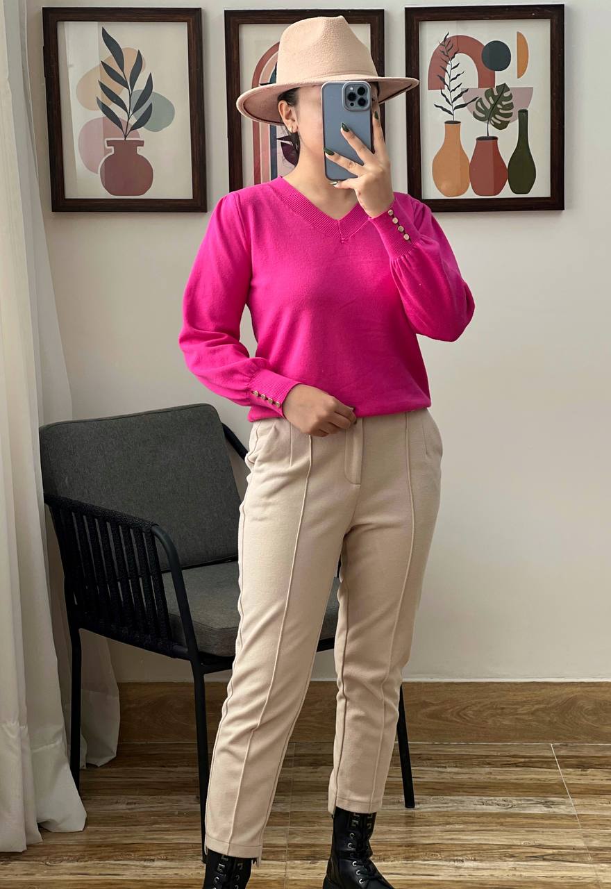 پلیور بافت یقه هفت آستین مچی کد 3174