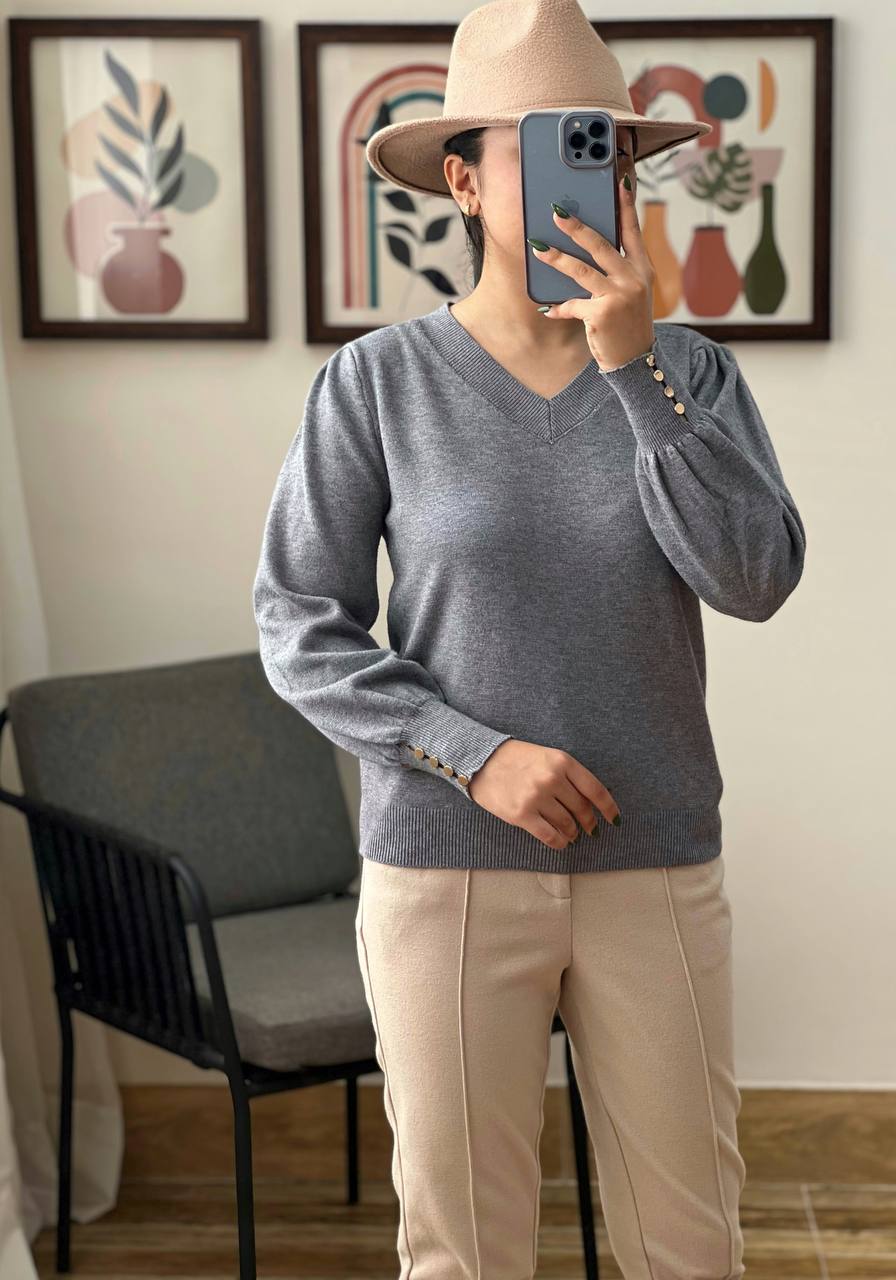 پلیور بافت یقه هفت آستین مچی کد 3174