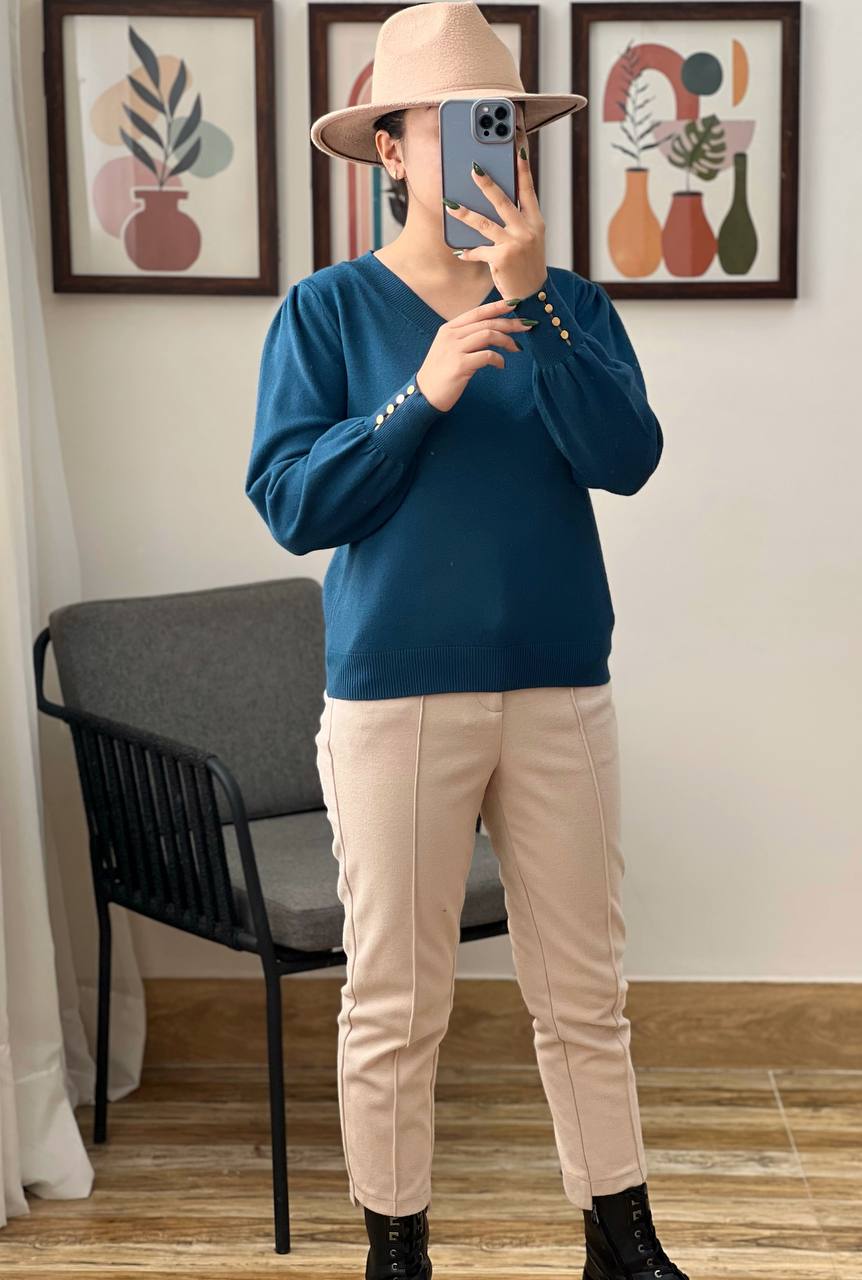 پلیور بافت یقه هفت آستین مچی کد 3174